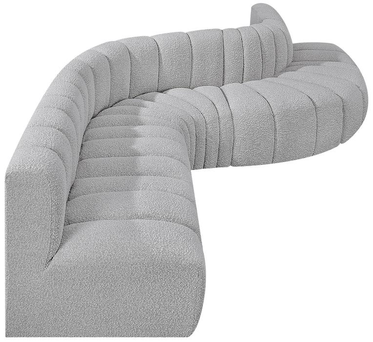 Meridian Furniture - Arc 170" Grey Boucle Fabric Upholstered 7pc. Sectional - 102Grey-S7C - GreatFurnitureDeal