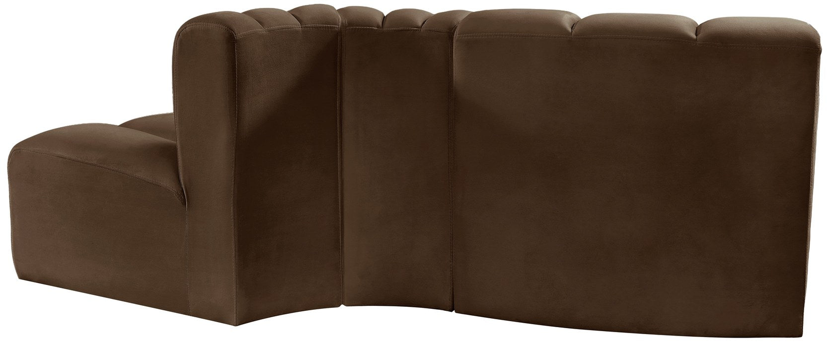 Meridian Furniture - Arc 77" Brown Velvet Upholstered 3pc. Sectional - 103Brown-S3E - GreatFurnitureDeal