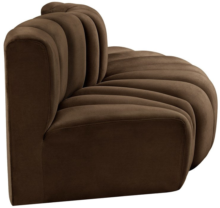 Meridian Furniture - Arc 77" Brown Velvet Upholstered 3pc. Sectional - 103Brown-S3E - GreatFurnitureDeal