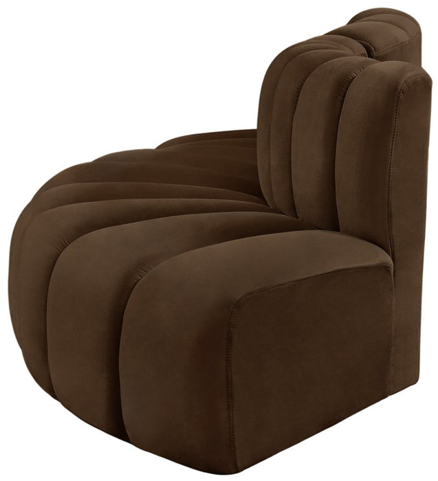 Meridian Furniture - Arc 77" Brown Velvet Upholstered 3pc. Sectional - 103Brown-S3E - GreatFurnitureDeal