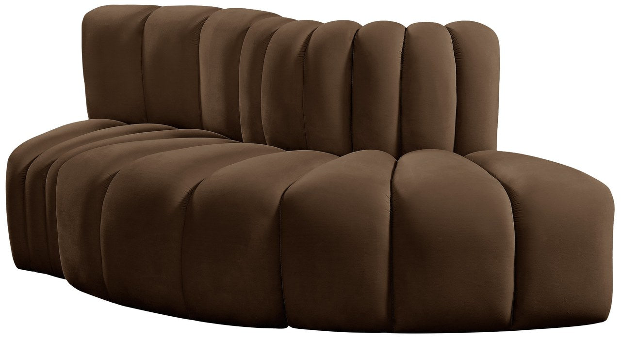 Meridian Furniture - Arc 77" Brown Velvet Upholstered 3pc. Sectional - 103Brown-S3E - GreatFurnitureDeal