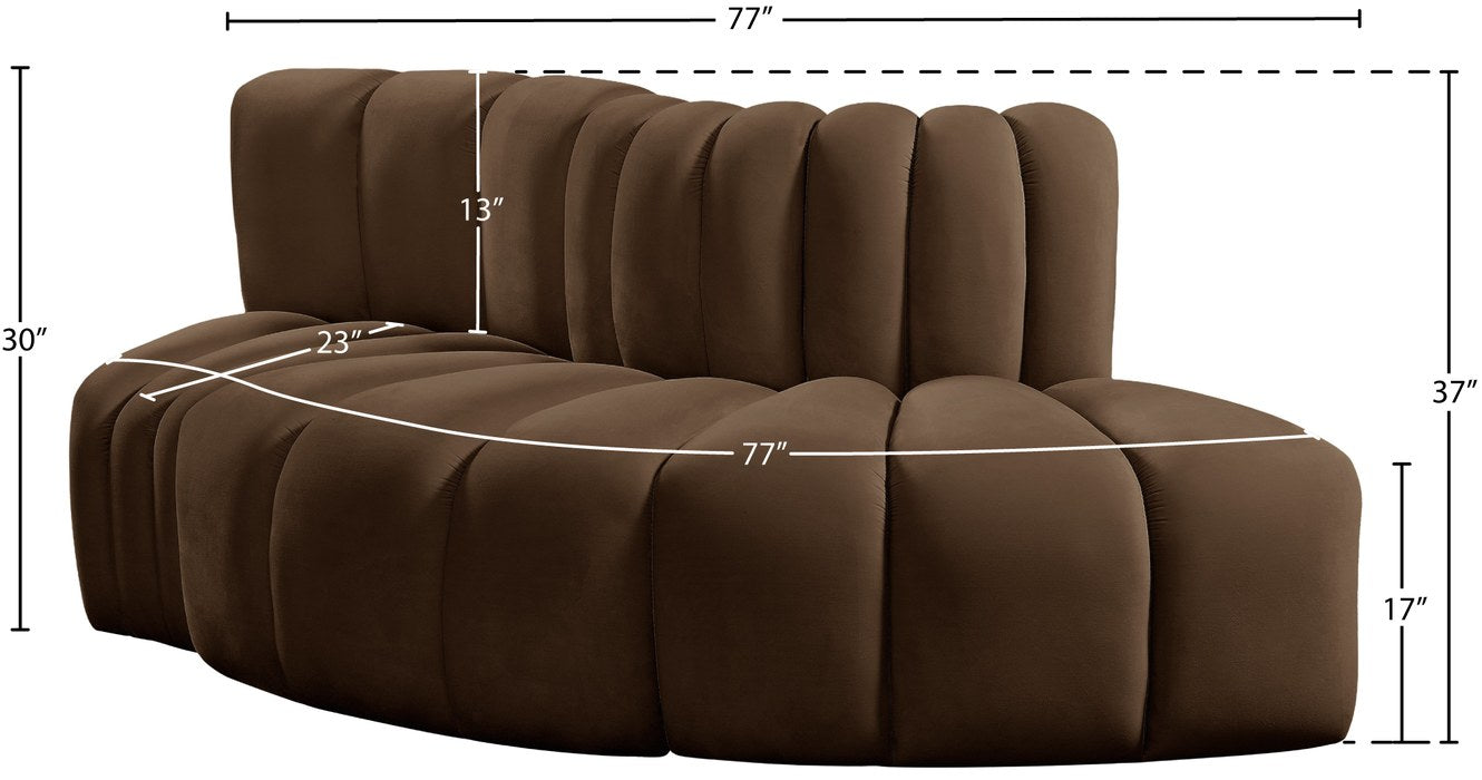 Meridian Furniture - Arc 77" Brown Velvet Upholstered 3pc. Sectional - 103Brown-S3E - GreatFurnitureDeal