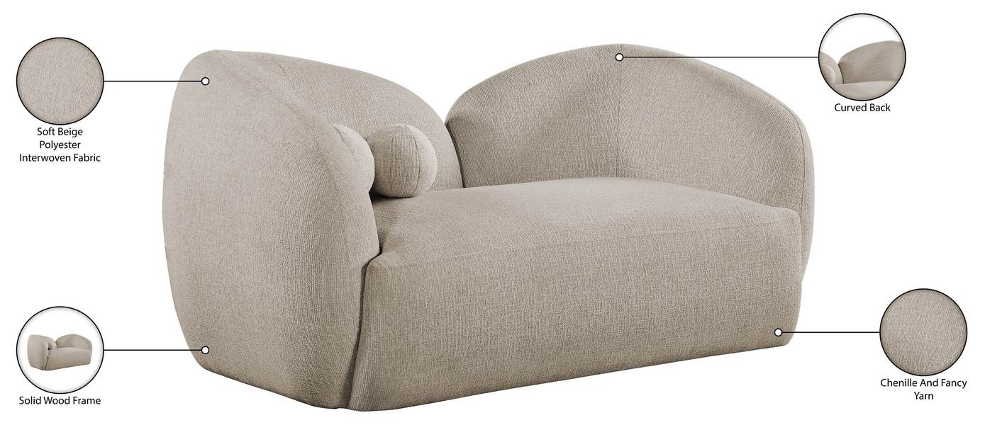 Meridian Furniture - Elowen 68" Beige Fabric Upholstered Loveseat - 107Beige-L - GreatFurnitureDeal