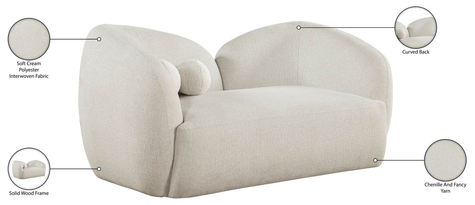 Meridian Furniture - Elowen 68" Cream Fabric Upholstered Loveseat - 107Cream-L - GreatFurnitureDeal