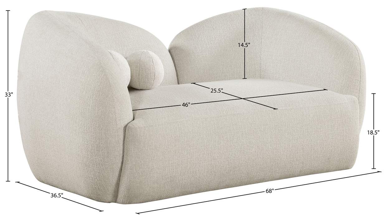 Meridian Furniture - Elowen 68" Cream Fabric Upholstered Loveseat - 107Cream-L - GreatFurnitureDeal