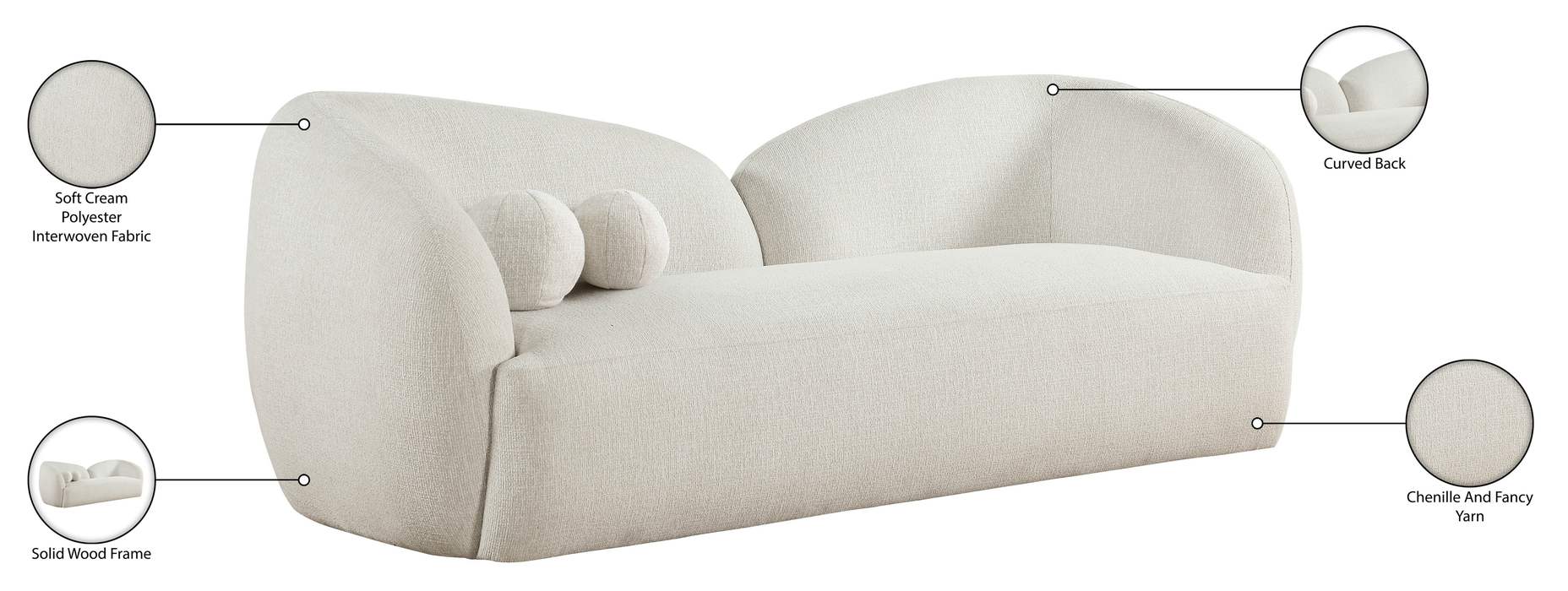 Meridian Furniture - Elowen 91" Cream Fabric Upholstered Sofa - 107Cream-S - GreatFurnitureDeal