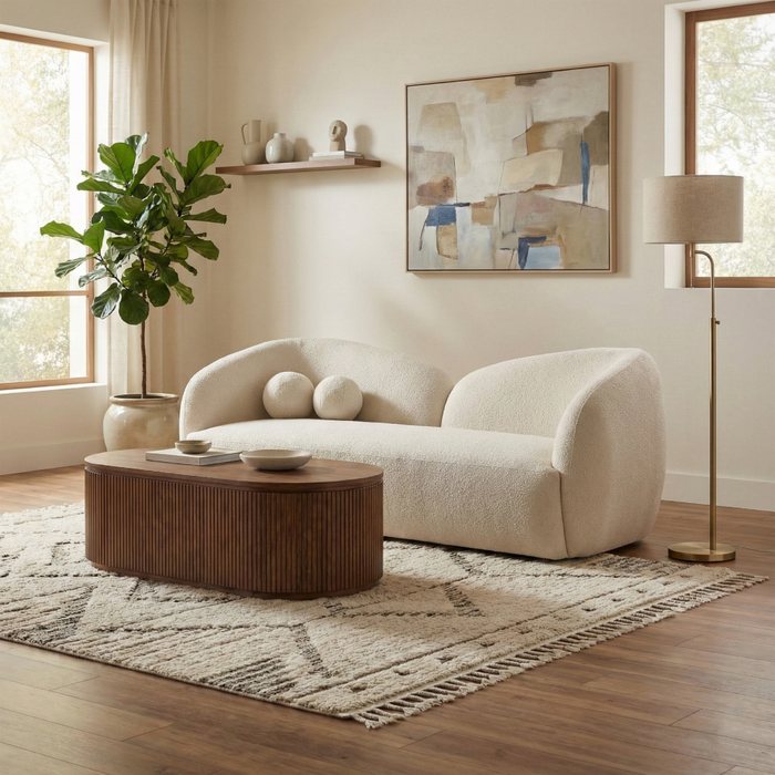 Meridian Furniture - Elowen 91" Cream Fabric Upholstered Sofa - 107Cream-S - GreatFurnitureDeal