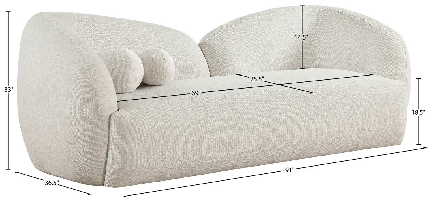 Meridian Furniture - Elowen 91" Cream Fabric Upholstered Sofa - 107Cream-S - GreatFurnitureDeal