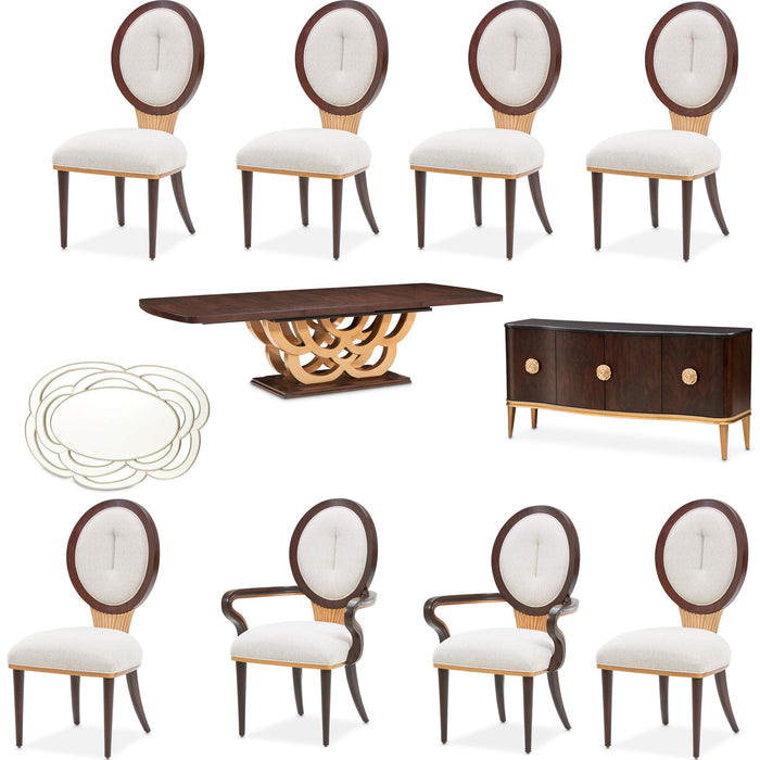 AICO Furniture - Camellia Field 11 Piece Rectangular Pedestal Dining Table Set in Warm Pecan - N9090002-400-11SET - GreatFurnitureDeal