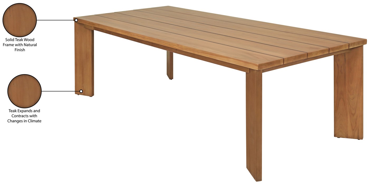 Meridian Furniture - Mirella 96" Natural Teak Wood Outdoor Patio Dining Table - 111-DT96 - GreatFurnitureDeal