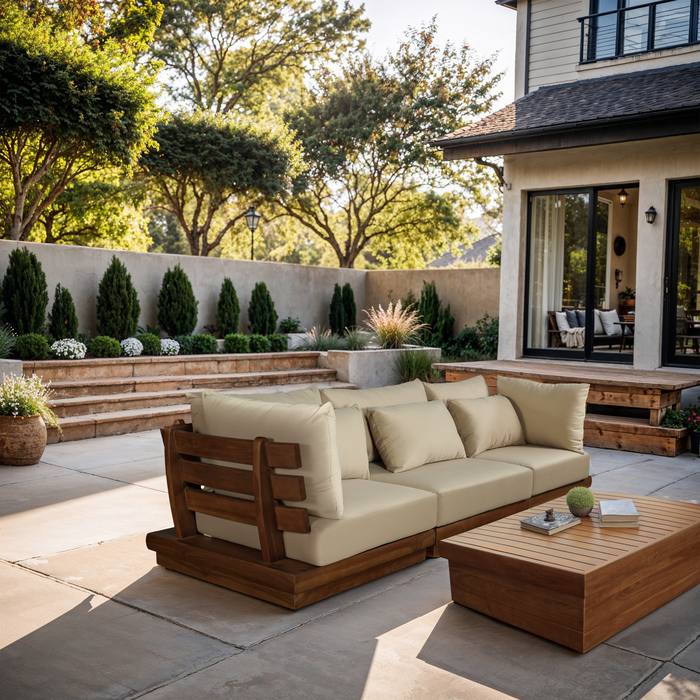 Meridian Furniture - Mirella 113" Tan Water Resistant Fabric Upholstered 3pc. Outdoor Patio Sofa - 111Tan-S3A - GreatFurnitureDeal