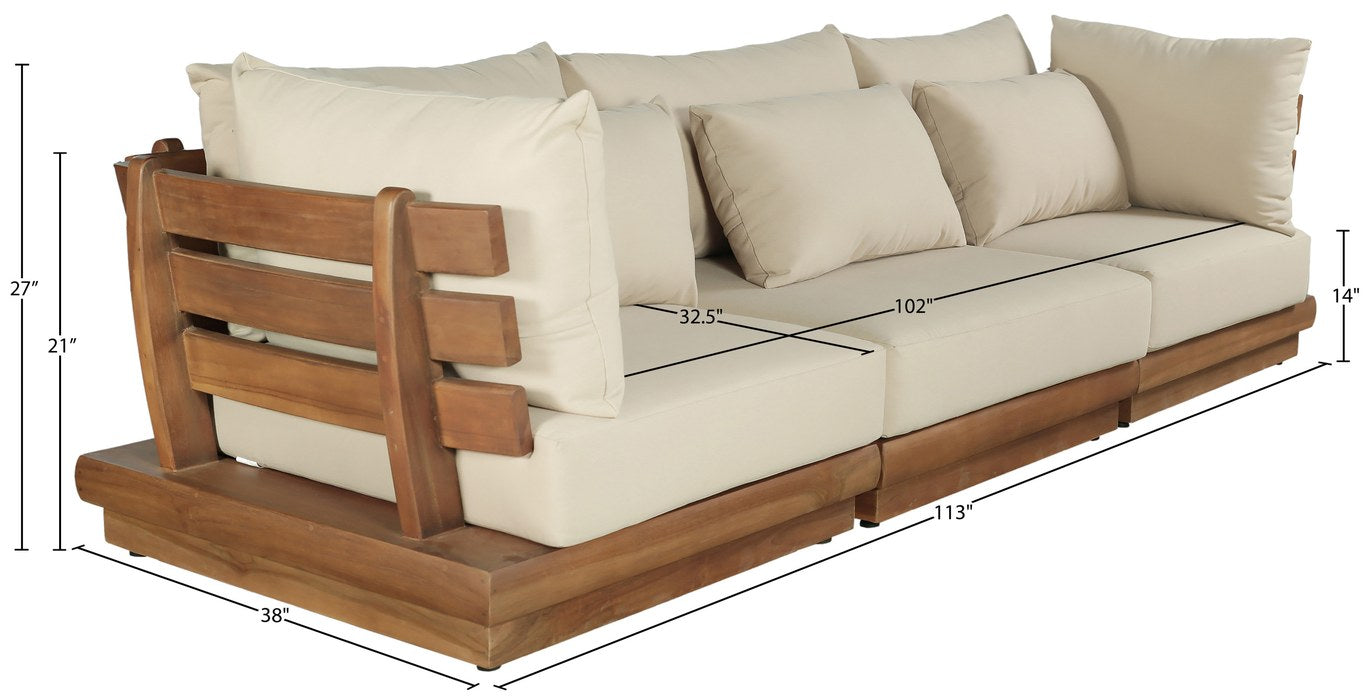 Meridian Furniture - Mirella 113" Tan Water Resistant Fabric Upholstered 3pc. Outdoor Patio Sofa - 111Tan-S3A - GreatFurnitureDeal
