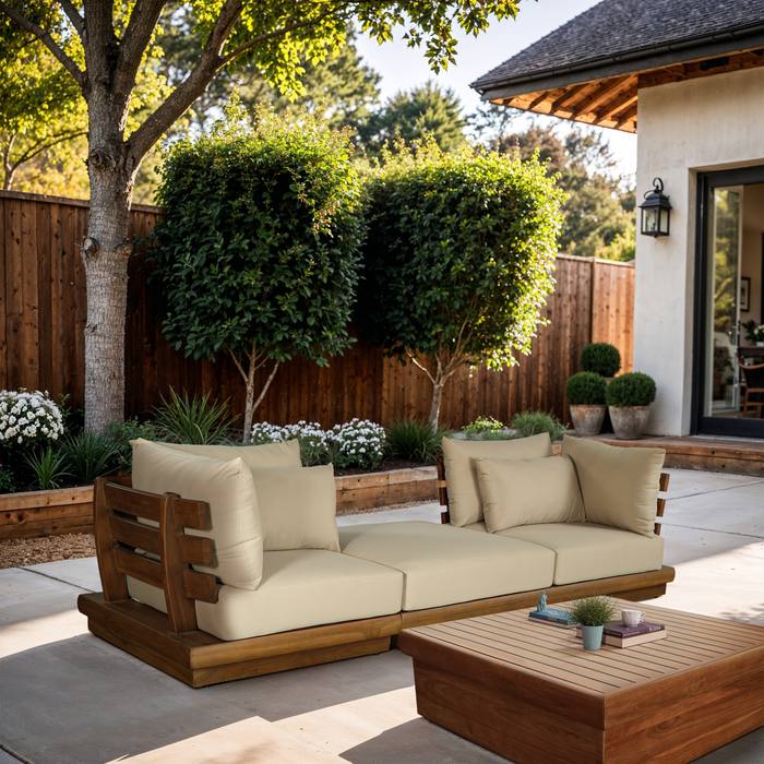 Meridian Furniture - Mirella 113" Tan Water Resistant Fabric Upholstered 3pc. Outdoor Patio Sofa - 111Tan-S3E - GreatFurnitureDeal