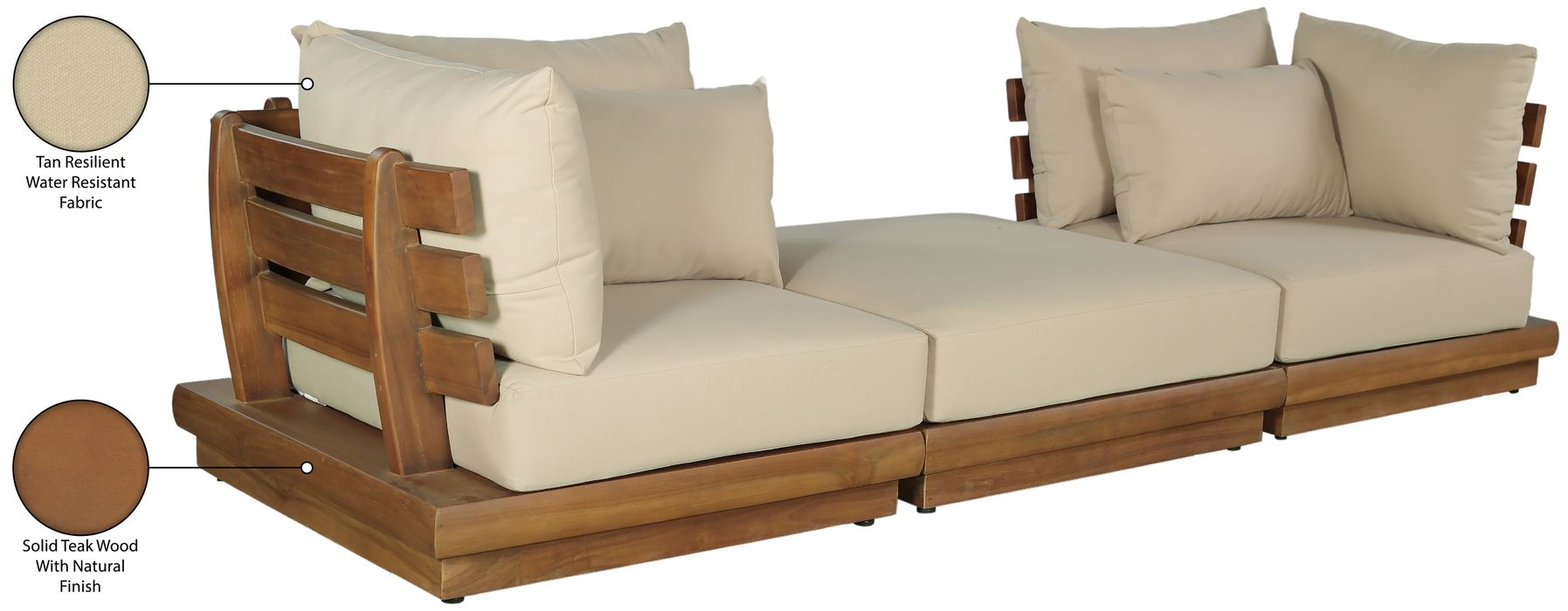 Meridian Furniture - Mirella 113" Tan Water Resistant Fabric Upholstered 3pc. Outdoor Patio Sofa - 111Tan-S3E - GreatFurnitureDeal