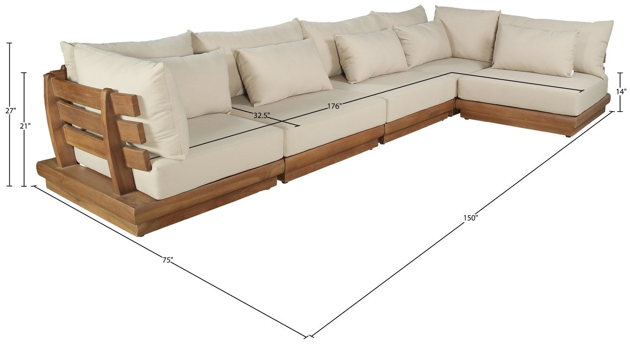 Meridian Furniture - Mirella 150" Tan Water Resistant Fabric Upholstered 5pc. Outdoor Patio Sectional - 111Tan-Sec5B - GreatFurnitureDeal