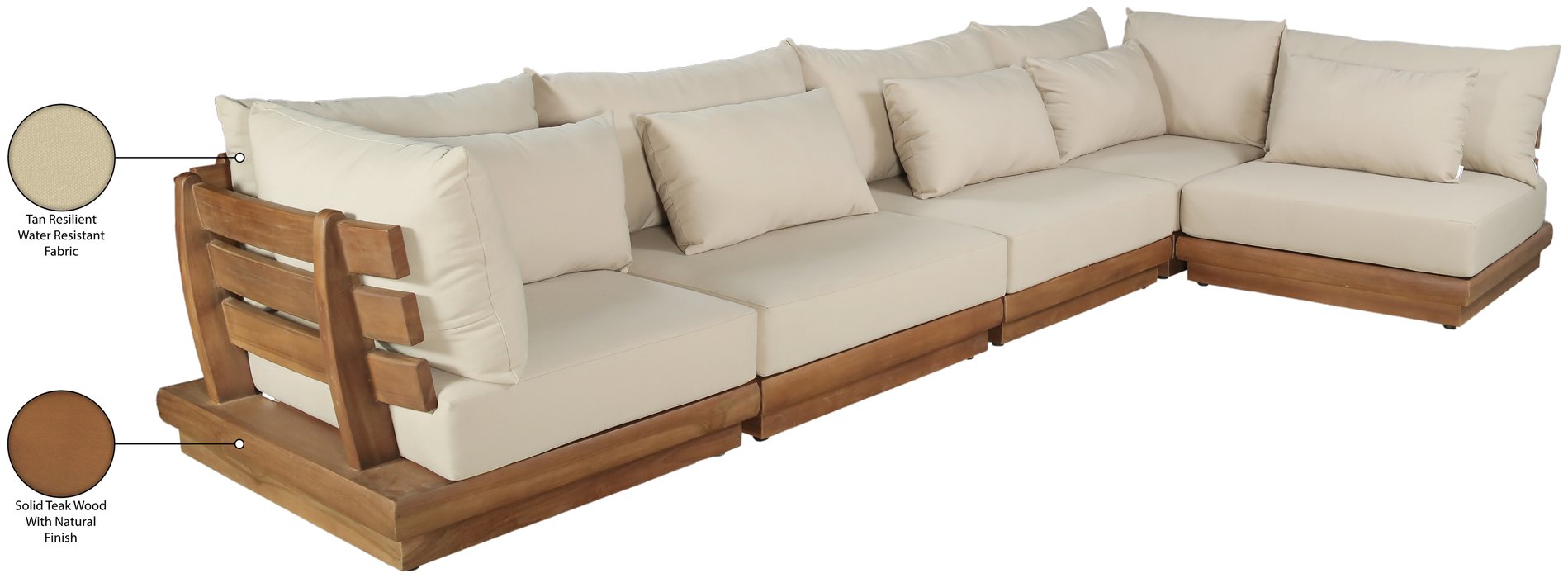 Meridian Furniture - Mirella 150" Tan Water Resistant Fabric Upholstered 5pc. Outdoor Patio Sectional - 111Tan-Sec5B - GreatFurnitureDeal