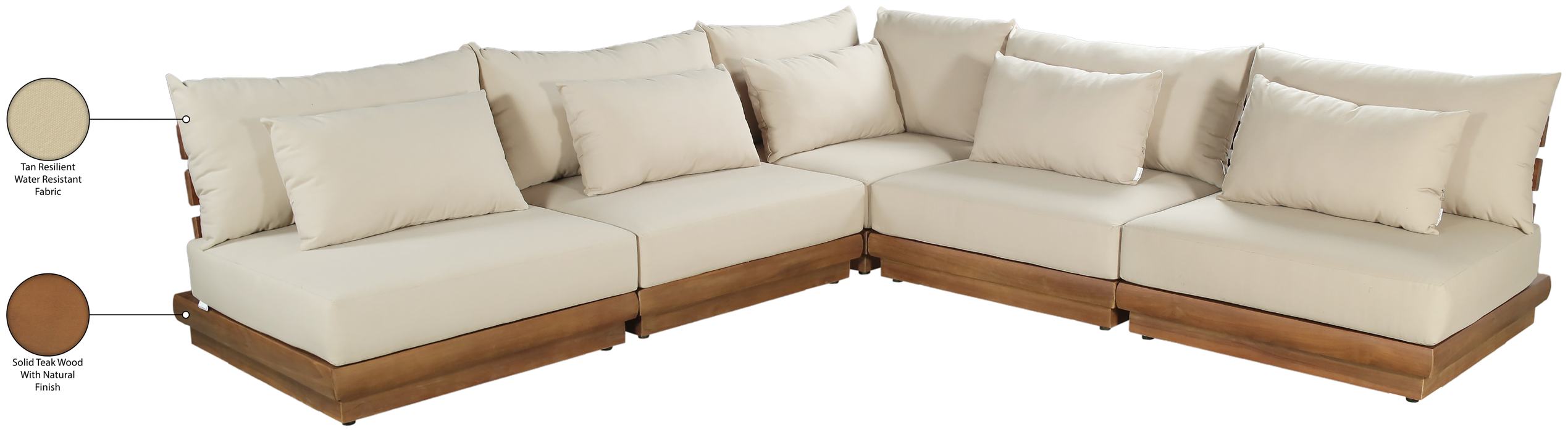 Meridian Furniture - Mirella 112" Tan Water Resistant Fabric Upholstered 5pc. Outdoor Patio Sectional - 111Tan-Sec5D - GreatFurnitureDeal