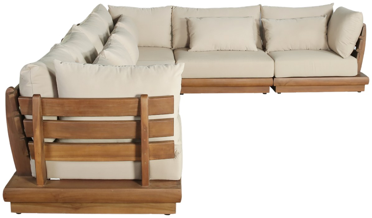 Meridian Furniture - Mirella 150" Tan Water Resistant Fabric Upholstered 6pc. Outdoor Patio Sectional - 111Tan-Sec6A - GreatFurnitureDeal