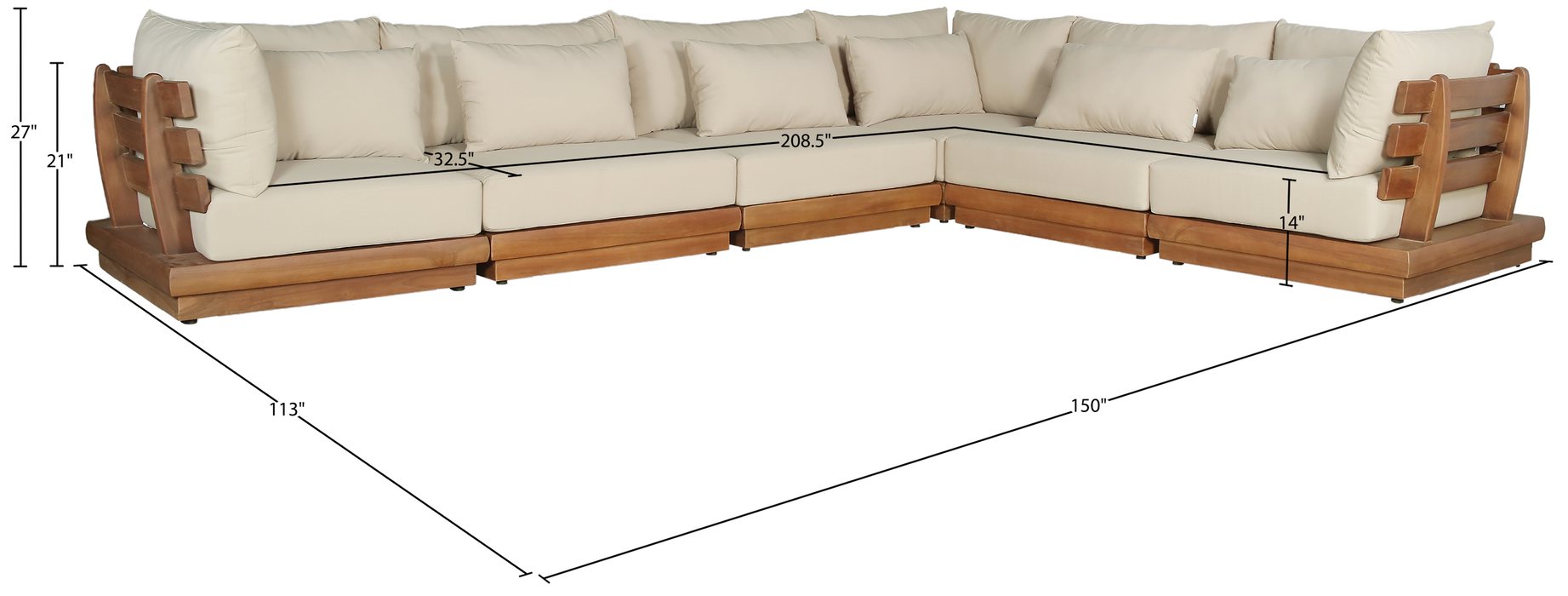 Meridian Furniture - Mirella 150" Tan Water Resistant Fabric Upholstered 6pc. Outdoor Patio Sectional - 111Tan-Sec6A - GreatFurnitureDeal