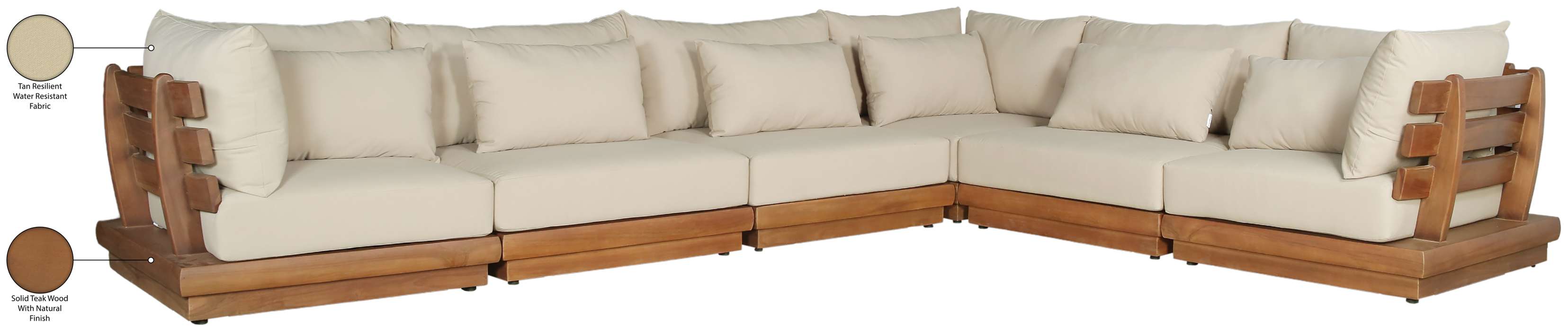 Meridian Furniture - Mirella 150" Tan Water Resistant Fabric Upholstered 6pc. Outdoor Patio Sectional - 111Tan-Sec6A - GreatFurnitureDeal