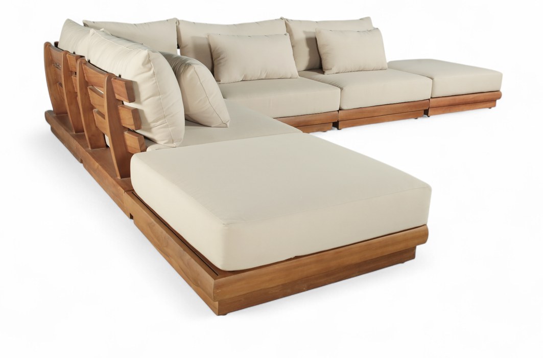 Meridian Furniture - Mirella 149" Tan Water Resistant Fabric Upholstered 6pc. Outdoor Patio Sectional - 111Tan-Sec6E - GreatFurnitureDeal