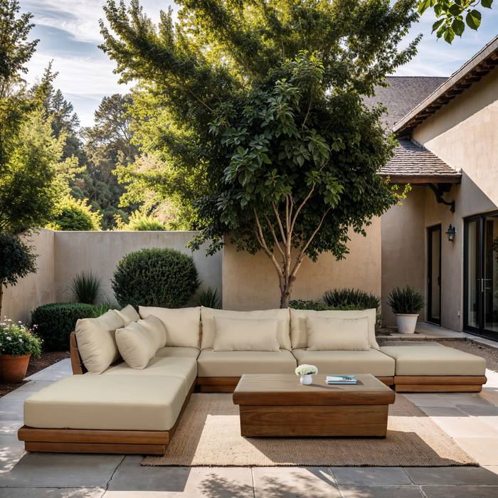 Meridian Furniture - Mirella 149" Tan Water Resistant Fabric Upholstered 6pc. Outdoor Patio Sectional - 111Tan-Sec6E - GreatFurnitureDeal