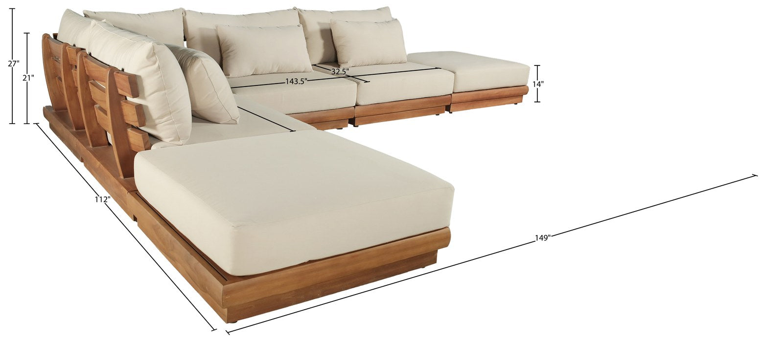 Meridian Furniture - Mirella 149" Tan Water Resistant Fabric Upholstered 6pc. Outdoor Patio Sectional - 111Tan-Sec6E - GreatFurnitureDeal