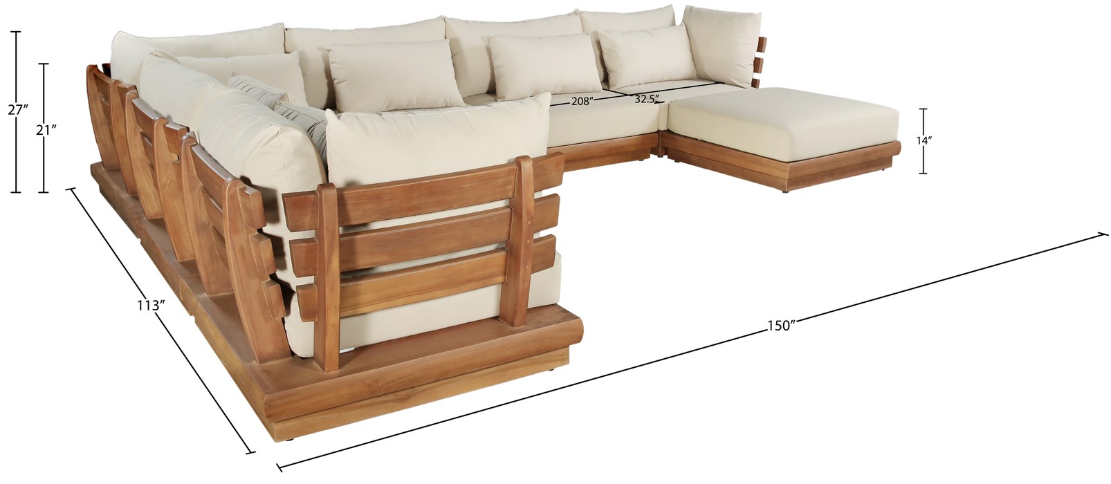 Meridian Furniture - Mirella 150" Tan Water Resistant Fabric Upholstered 7pc. Outdoor Patio Sectional - 111Tan-Sec7A - GreatFurnitureDeal