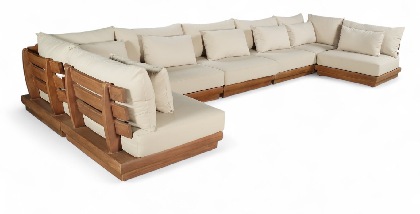Meridian Furniture - Mirella 187" Tan Water Resistant Fabric Upholstered 7pc. Outdoor Patio Sectional - 111Tan-Sec7B - GreatFurnitureDeal