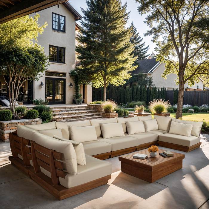 Meridian Furniture - Mirella 187" Tan Water Resistant Fabric Upholstered 7pc. Outdoor Patio Sectional - 111Tan-Sec7B - GreatFurnitureDeal