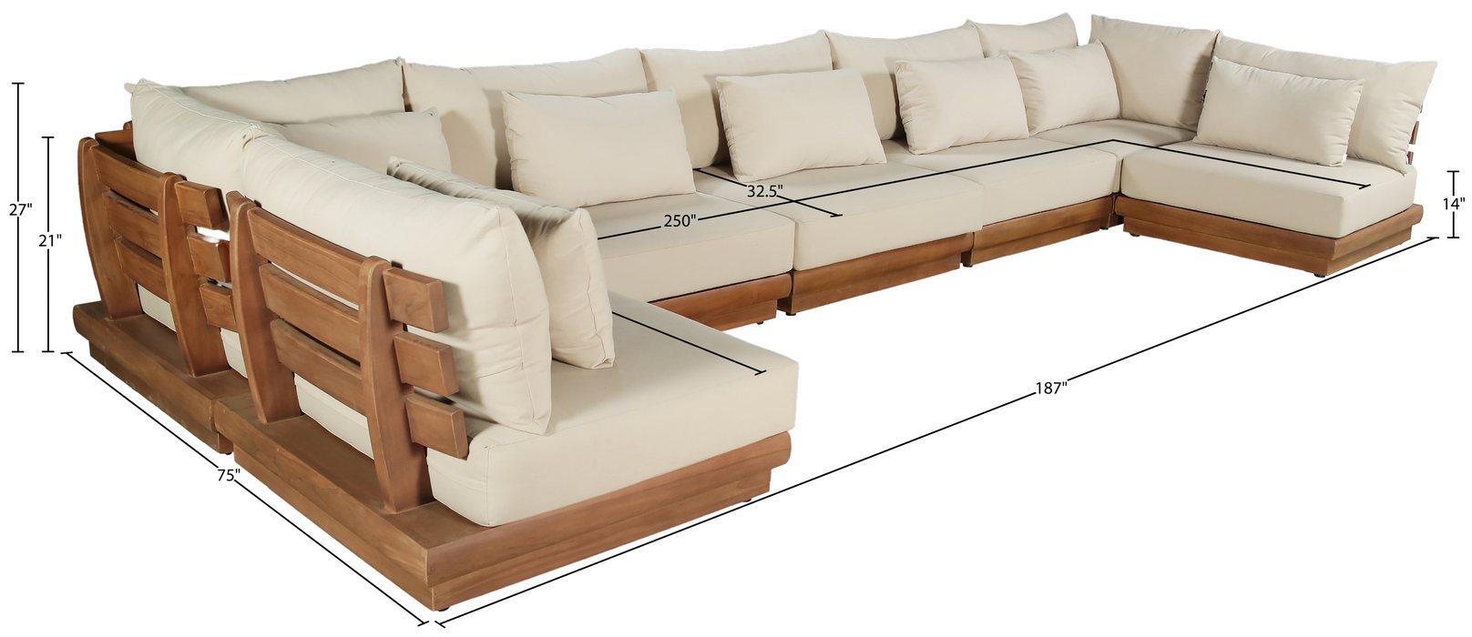Meridian Furniture - Mirella 187" Tan Water Resistant Fabric Upholstered 7pc. Outdoor Patio Sectional - 111Tan-Sec7B - GreatFurnitureDeal