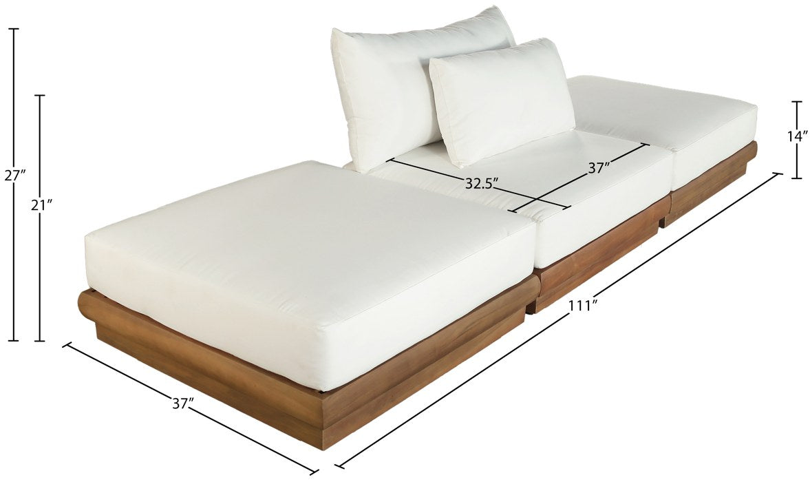 Meridian Furniture - Mirella 111" Off-White Water Resistant Fabric Upholstered 3pc. Outdoor Patio Sofa - 111White-S3C - GreatFurnitureDeal