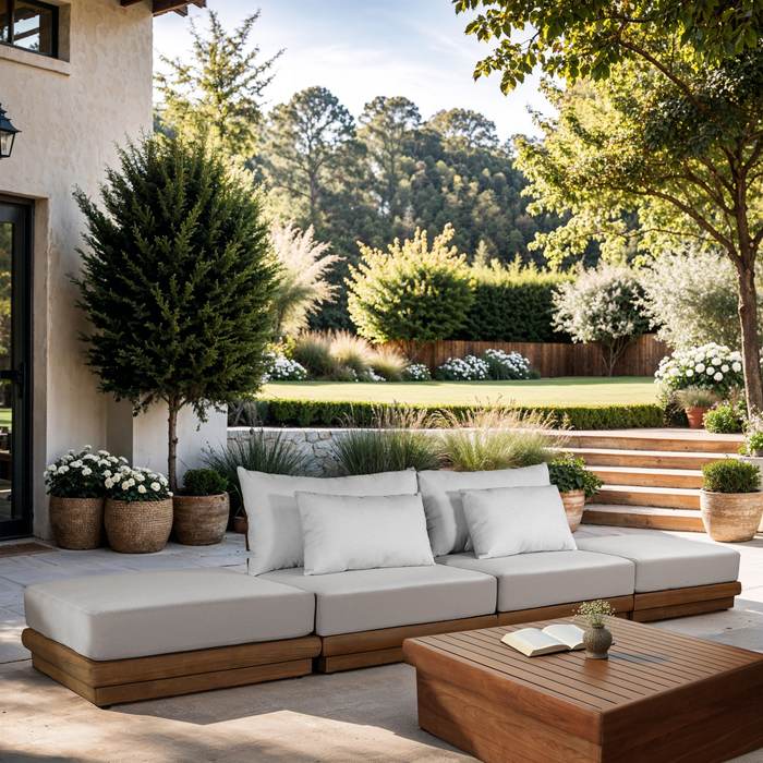 Meridian Furniture - Mirella 148" Off-White Water Resistant Fabric Upholstered 4pc. Outdoor Patio Sofa - 111White-S4C - GreatFurnitureDeal