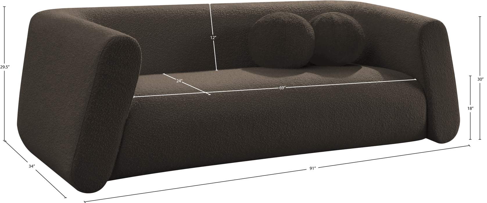 Meridian Furniture - Abbington 91" Brown Boucle Fabric Upholstered Sofa - 113Brown-S - GreatFurnitureDeal
