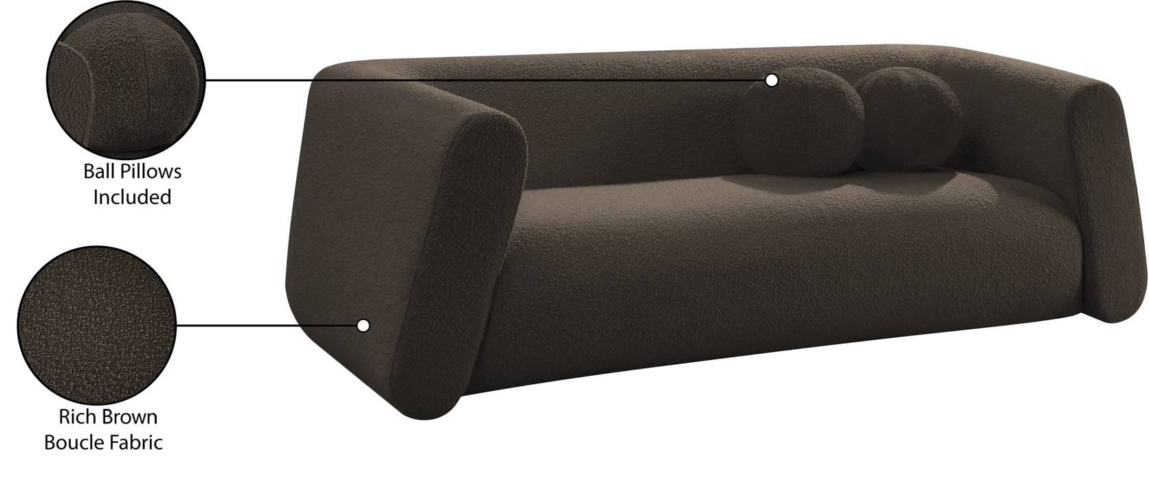 Meridian Furniture - Abbington 91" Brown Boucle Fabric Upholstered Sofa - 113Brown-S - GreatFurnitureDeal