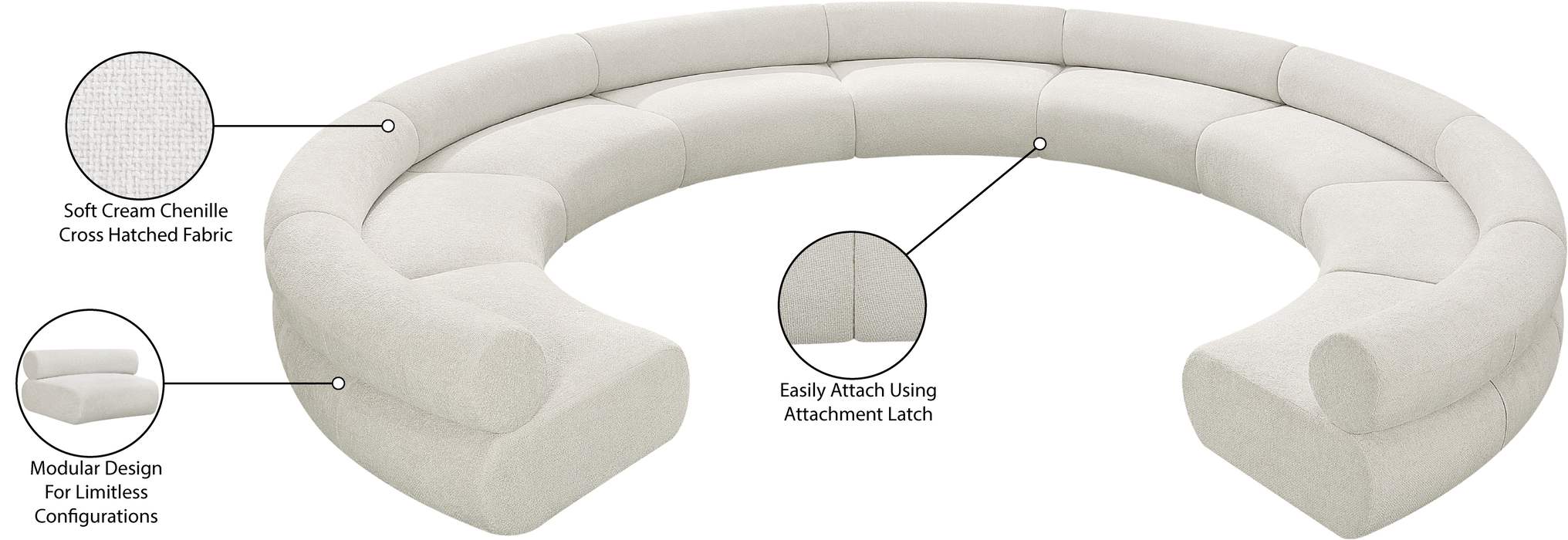Meridian Furniture - Bale 202" Cream Chenille Fabric Upholstered 9 pc. Sectional - 114Cream-S9A - GreatFurnitureDeal