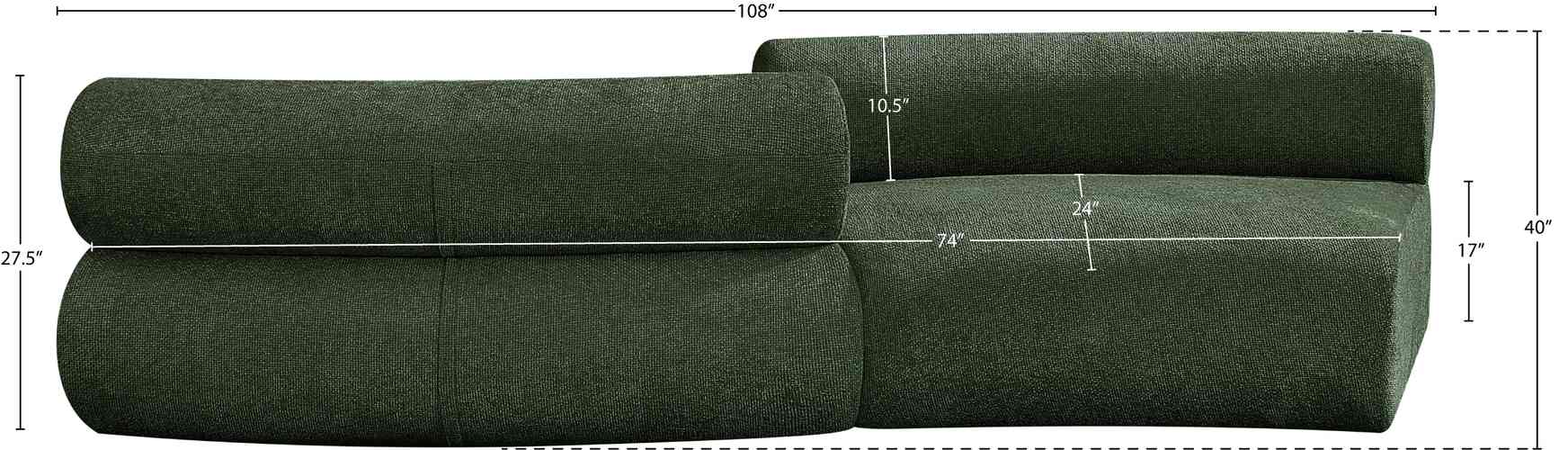 Meridian Furniture - Bale 108" Green Chenille Fabric Upholstered 2 pc. Sectional - 114Green-S2B - GreatFurnitureDeal