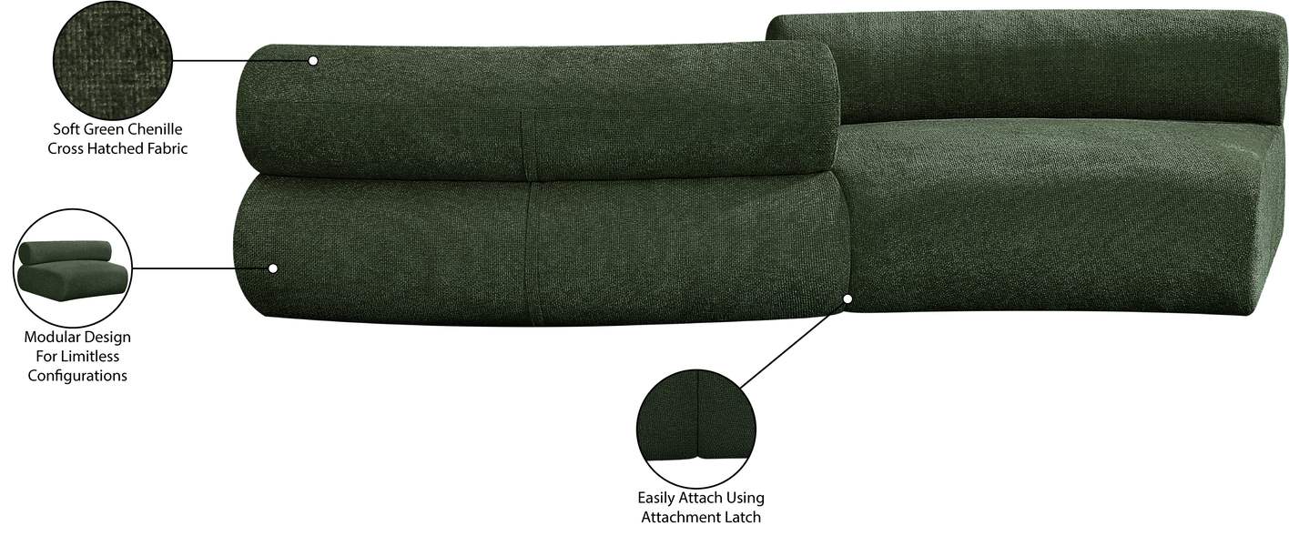 Meridian Furniture - Bale 108" Green Chenille Fabric Upholstered 2 pc. Sectional - 114Green-S2B - GreatFurnitureDeal