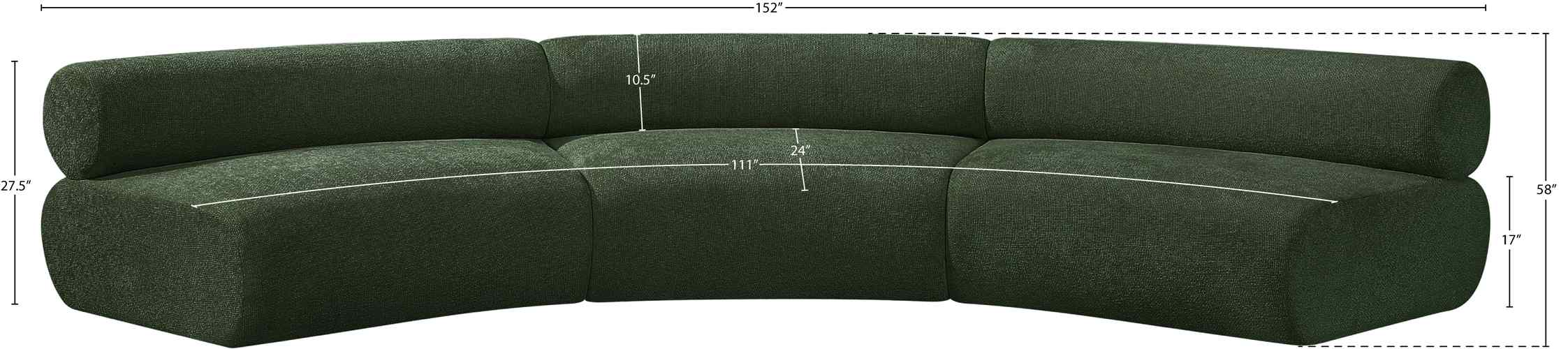 Meridian Furniture - Bale 152" Green Chenille Fabric Upholstered 3 pc. Sectional - 114Green-S3A - GreatFurnitureDeal