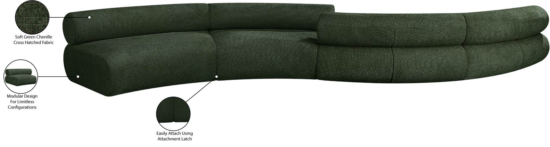 Meridian Furniture - Bale 202" Green Chenille Fabric Upholstered 4 pc. Sectional - 114Green-S4B - GreatFurnitureDeal