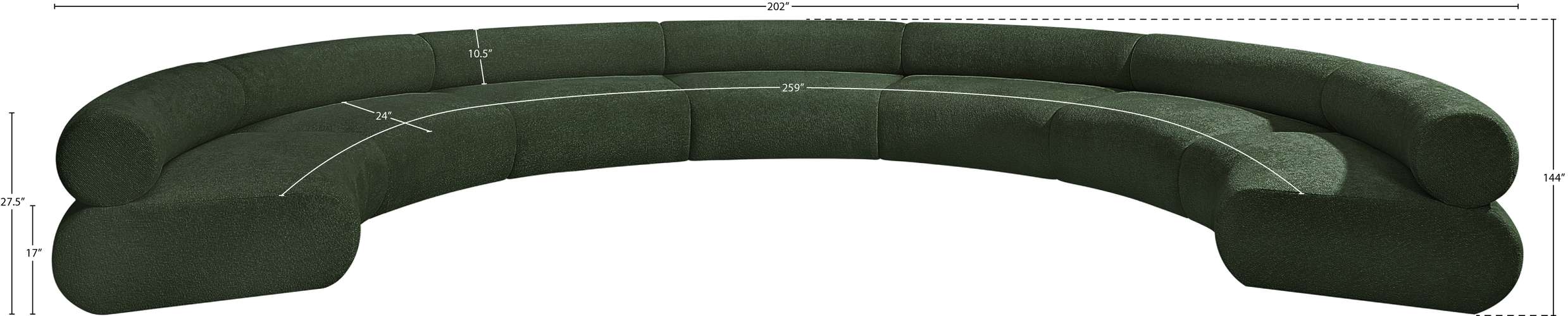 Meridian Furniture - Bale 202" Green Chenille Fabric Upholstered 7 pc. Sectional - 114Green-S7A - GreatFurnitureDeal