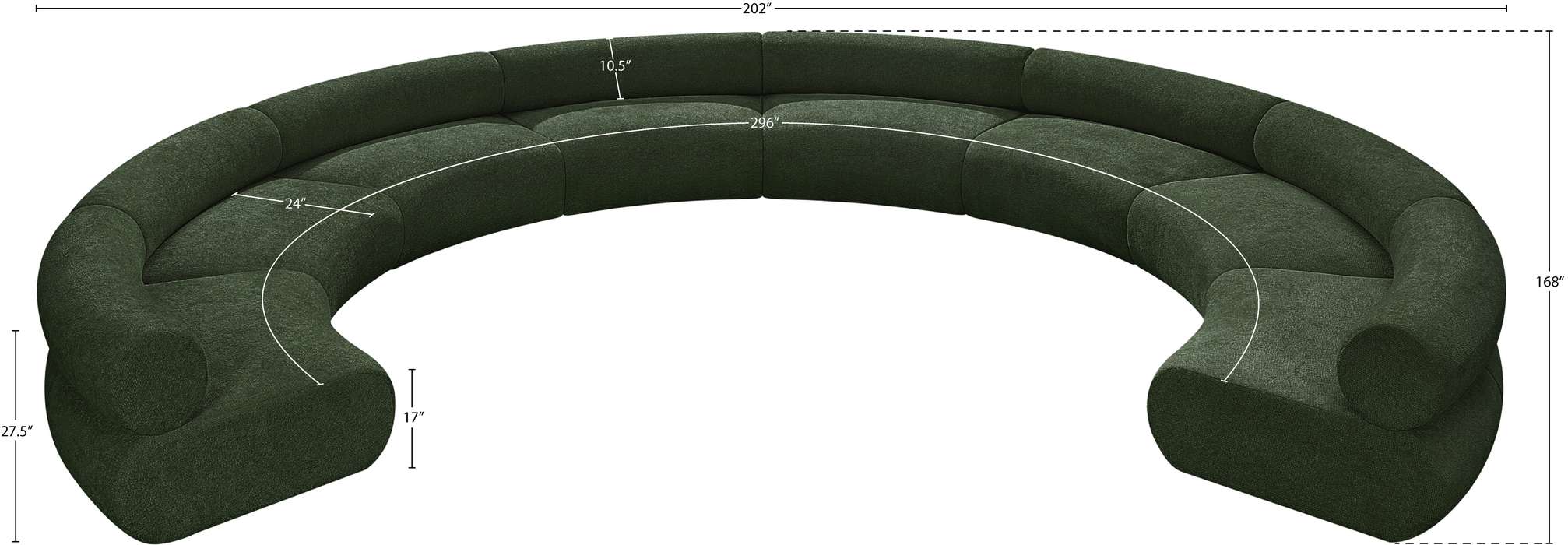 Meridian Furniture - Bale 202" Green Chenille Fabric Upholstered 8 pc. Sectional - 114Green-S8A - GreatFurnitureDeal