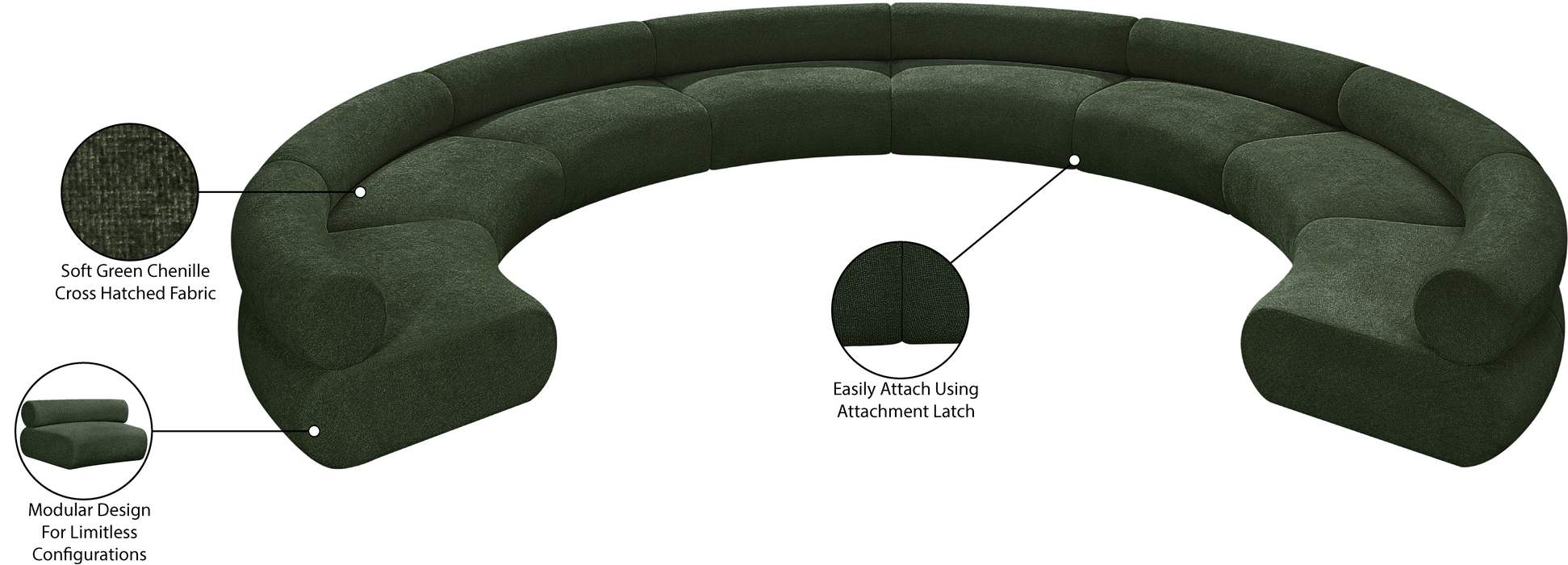 Meridian Furniture - Bale 202" Green Chenille Fabric Upholstered 8 pc. Sectional - 114Green-S8A - GreatFurnitureDeal