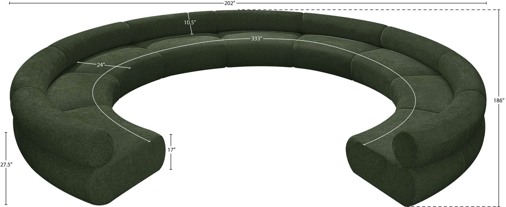 Meridian Furniture - Bale 202" Green Chenille Fabric Upholstered 9 pc. Sectional - 114Green-S9A - GreatFurnitureDeal