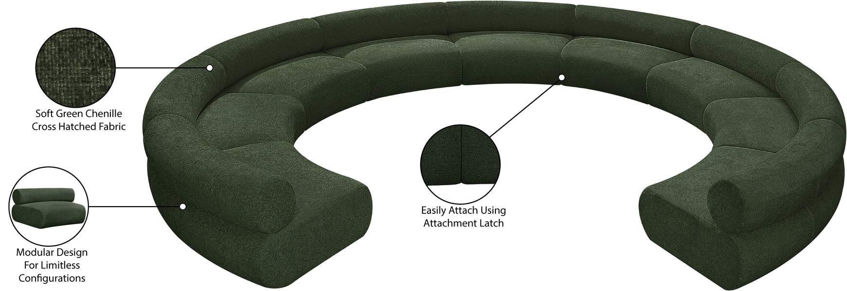 Meridian Furniture - Bale 202" Green Chenille Fabric Upholstered 9 pc. Sectional - 114Green-S9A - GreatFurnitureDeal