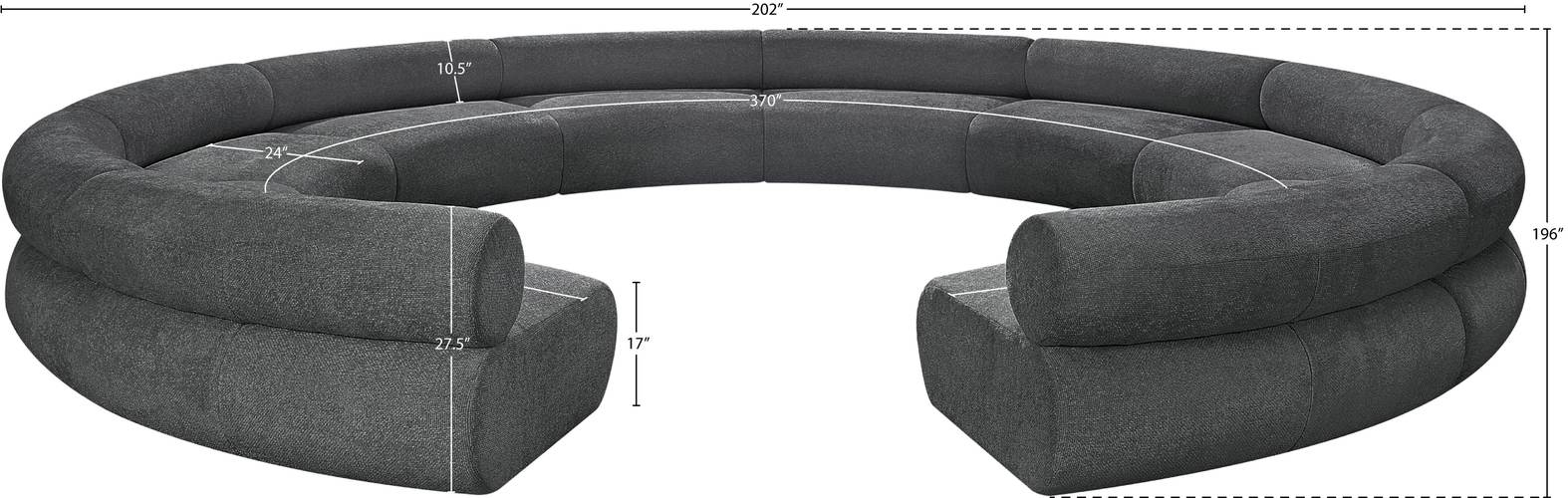 Meridian Furniture - Bale 202" Grey Chenille Fabric Upholstered 10 pc. Sectional - 114Grey-S10A - GreatFurnitureDeal