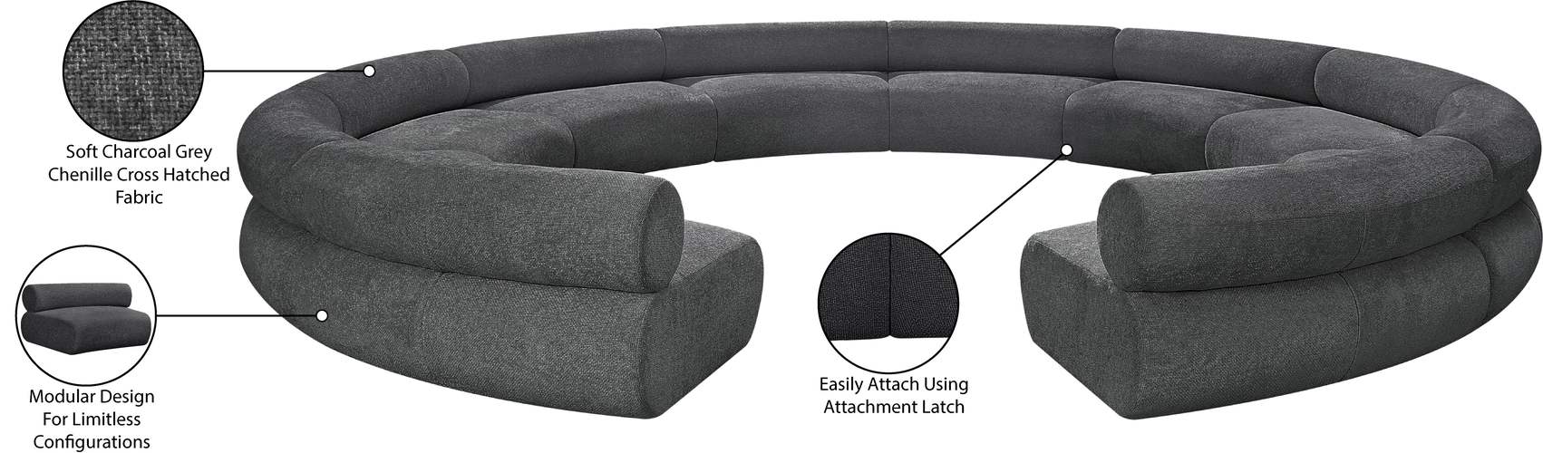 Meridian Furniture - Bale 202" Grey Chenille Fabric Upholstered 10 pc. Sectional - 114Grey-S10A - GreatFurnitureDeal