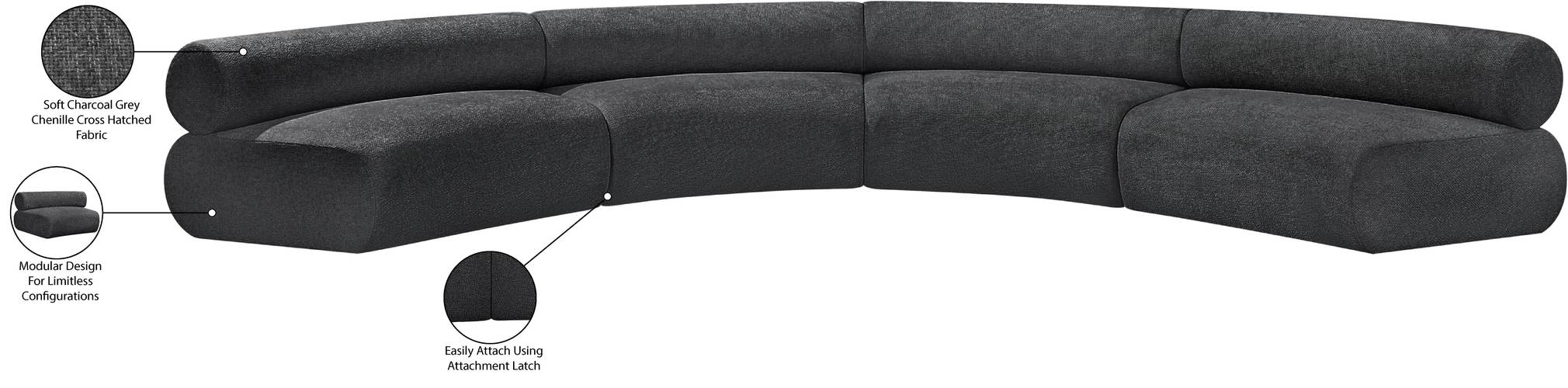 Meridian Furniture - Bale 183" Grey Chenille Fabric Upholstered 4 pc. Sectional - 114Grey-S4A - GreatFurnitureDeal