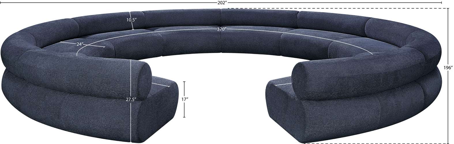 Meridian Furniture - Bale 202" Navy Chenille Fabric Upholstered 10 pc. Sectional - 114Navy-S10A - GreatFurnitureDeal