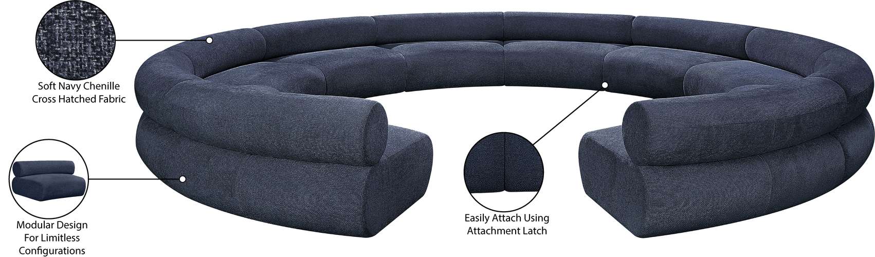 Meridian Furniture - Bale 202" Navy Chenille Fabric Upholstered 10 pc. Sectional - 114Navy-S10A - GreatFurnitureDeal